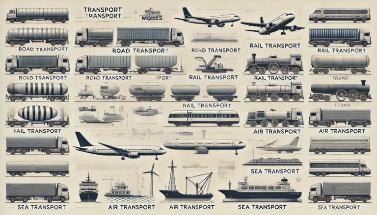 DALL·E 2024 08 27 12.38.30 A detailed and informative image providing an overview of different transportation modes. The image should include representations of various transpor