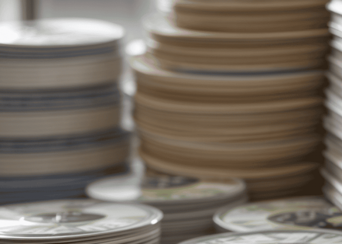 realistic style close up of DVDs in the