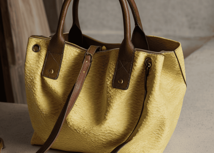 realistic style close up of a yellow bag