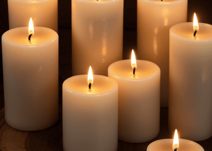 realistic style close up of unlit candles in