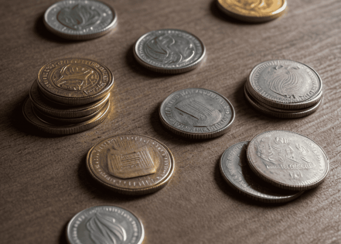 realistic style close up of various coins in